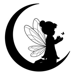 cute little fairy and moon silhouette