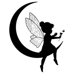 cute little fairy and moon silhouette