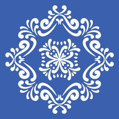 Pattern blue and white.Original traditional Portuguese and Spain decor.Seamless pattern tile with Victorian motives.Ceramic tile in talavera style. Ornamental blue and white patterns for any decor.