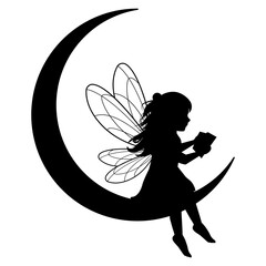 cute little fairy and moon silhouette