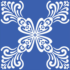 Pattern blue and white.Original traditional Portuguese and Spain decor.Seamless pattern tile with Victorian motives.Ceramic tile in talavera style. Ornamental blue and white patterns for any decor.