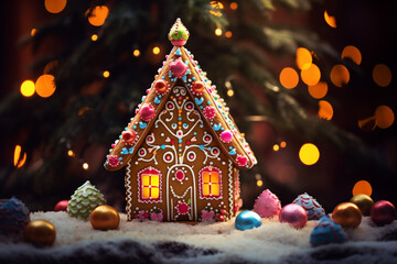 gingerbread house with christmas decorations