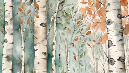 birch trees, watercolor 