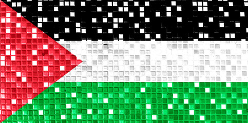 Concept illustration of Palestinian flag made of mosaic tiles with shadow pattern. Can be used as background or texture. double exposure hologram
