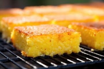 close-up shot of cornbread crust on the grill