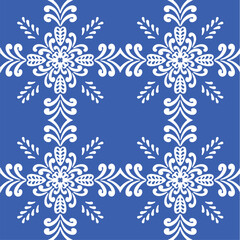 Pattern blue and white.Original traditional Portuguese and Spain decor.Seamless pattern tile with Victorian motives.Ceramic tile in talavera style. Ornamental blue and white patterns for any decor.