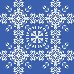 Pattern blue and white.Original traditional Portuguese and Spain decor.Seamless pattern tile with Victorian motives.Ceramic tile in talavera style. Ornamental blue and white patterns for any decor.