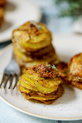 Crispy  Thyme Potato Stacks .selective focus