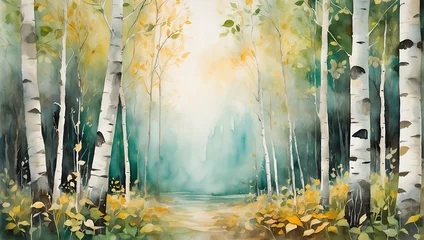 Fotobehang birch trees, watercolor  © ArtistiKa