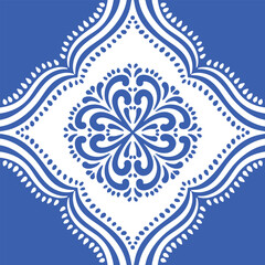 Pattern blue and white.Original traditional Portuguese and Spain decor.Seamless pattern tile with Victorian motives.Ceramic tile in talavera style. Ornamental blue and white patterns for any decor.