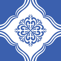 Pattern blue and white.Original traditional Portuguese and Spain decor.Seamless pattern tile with Victorian motives.Ceramic tile in talavera style. Ornamental blue and white patterns for any decor.