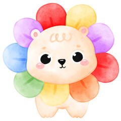 Flower Bear, Rainbow Flower, Cute Bear, Lion