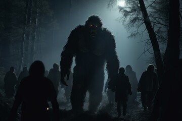 a large furry creature walking in woods