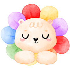 Flower Bear, Rainbow Flower, Cute Bear, Lion