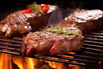sizzling steaks on a hot bbq grill