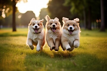 Playful Dogs Running in the Park