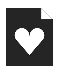 Heart file desktop shortcut black and white 2D line cartoon object. Health record digital. Heart document shortcut isolated vector outline item. Love letter monochromatic flat spot illustration