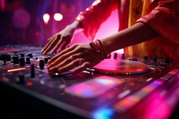 Club DJ's Artistry: Female Hands on the Mixer in Disco
