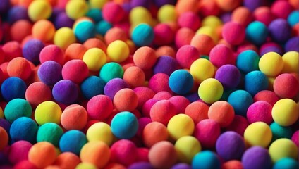 Obraz premium Top view of rainbow gradient bright soft balls background