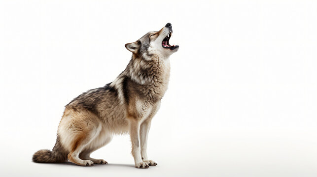 Portrait Howling wolf winter isolated on a white background