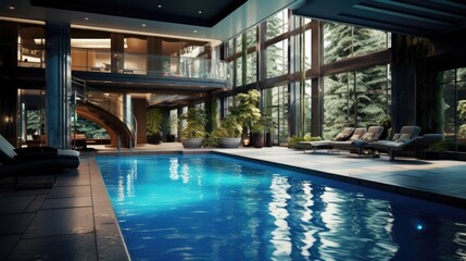 Obraz na płótnie Canvas Swimming pool in a modern luxury hotel. 3d rendering.
