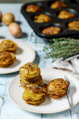 Crispy  Thyme Potato Stacks .selective focus