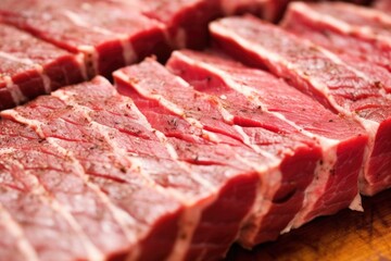 macro shot of brisket slice showing marbling