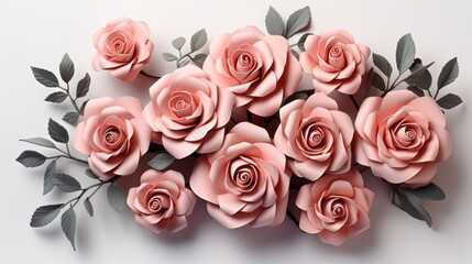3d paper roses on white background. Generative AI.
