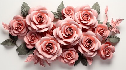 3d paper roses on white background. Generative AI.