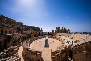El Jem Coliseum. The largest Roman amphitheater in Africa. Unesco World Heritage.