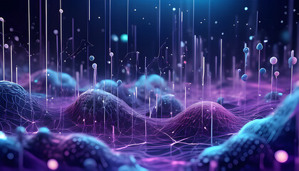 Data technology Futuristic illustration bright particle waves rendering technology 3D landscape and big data visuali style