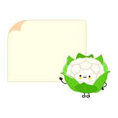 Cute funny Cauliflower poster character. Vector hand drawn cartoon kawaii character illustration. Isolated white background. Cauliflower poster