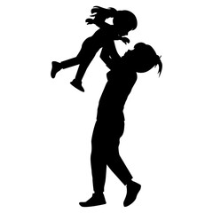 silhouette of mother and daughter