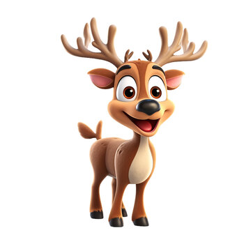 Cartoon Christmas cute reindeer 3D isolated on white