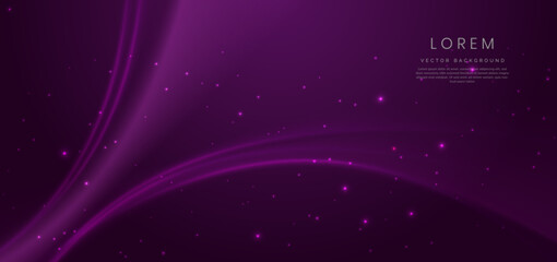 Fototapeta na wymiar Luxury dark purple background with line curved and lighting effect sparkle.