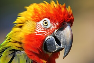 close-up of a parrot showing its colourful feathers