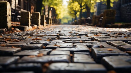 A cobblestone street with a pattern of rough. Generative AI. - obrazy, fototapety, plakaty