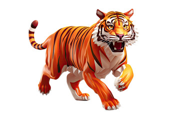 Energetic 3D Tiger Symbol in Motion Isolated on Transparent Background