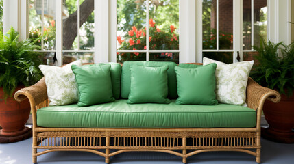 Rattan green sofa home patio