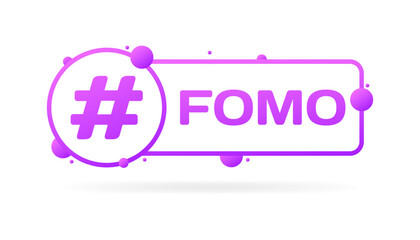 Fomo hashtag icon. Flat, purple, FOMO tag, Fomo icon. Vector icon
