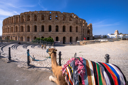 El Jem Coliseum. The largest Roman amphitheater in Africa. Unesco World Heritage.