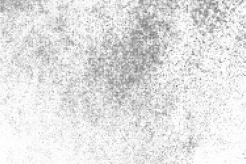 Black Halftone Texture On White Background. Modern Dotted Futuristic Backdrop. Fade Noise Overlay. Digitally Generated Image. Pop Art Style. Vector illustration.