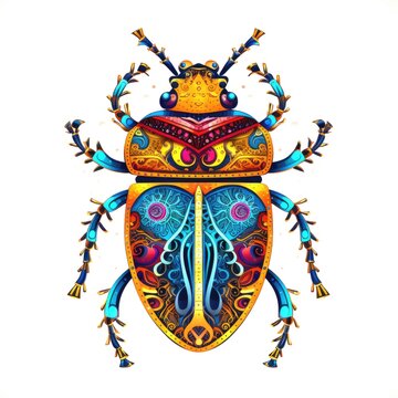 Colorful beetle mandala art on white background. Design print for t-shirt