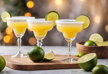  Close-Up of Margarita Cocktails in Festive Background