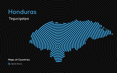 Abstract Map of Honduras in a Circle Spiral Pattern with a Capital of Tegucigalpa. Latin America Set.