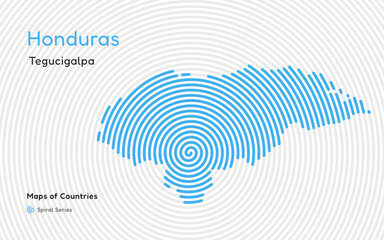 Abstract Map of Honduras in a Circle Spiral Pattern with a Capital of Tegucigalpa. Latin America Set.