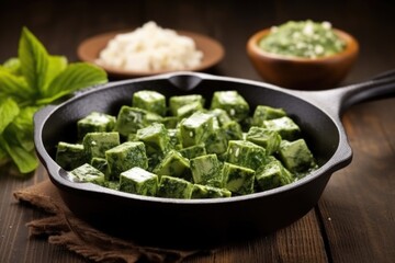 grilled skillet spinach and feta cheese cubes