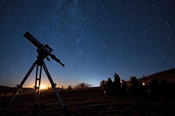 telescope on a tripod pointing at a constellation - Powered by Adobe