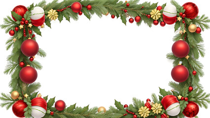 Fototapeta na wymiar Christmas decorative border, Christmas border with fir branches, red and pinecones and other ornaments with transparent background