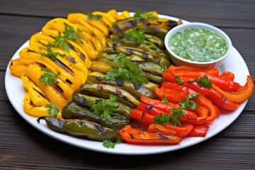 arrangement of char-grilled bell peppers on a plate